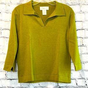 ⭐️ Susan Bristol olive green knit cotton sweater collar 3/4 sleeves women MP